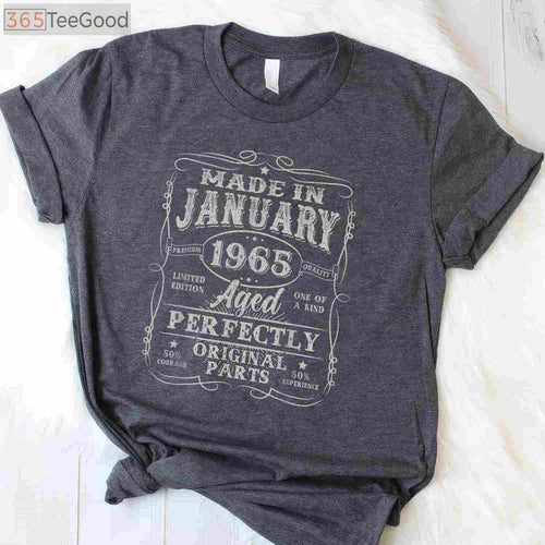 60 Years Old Vintage January 1965 Birthday Tee and T-Shirt, 60th T-Shirt Gift for Men Adults