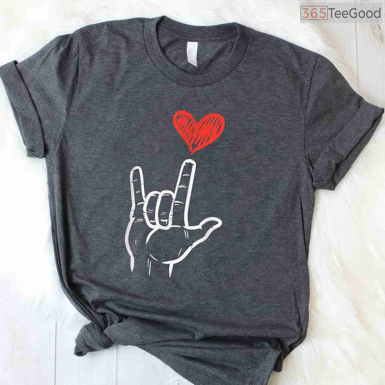 ASL I Love You Hand Sign T-Shirt, American Sign Language Heart Valentine Shirt for Women Kids Men