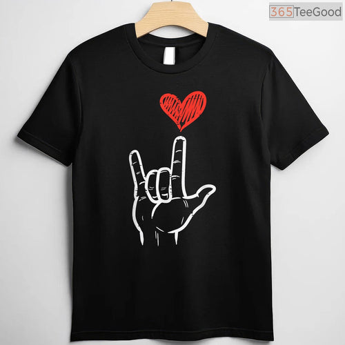 ASL I Love You Hand Sign T-Shirt, American Sign Language Heart Valentine Shirt for Women Kids Men