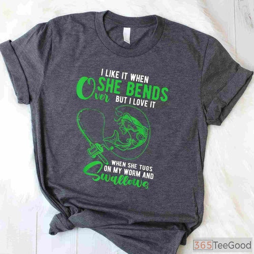 Adult Humor Bends Over Fishing Shirt - Sarcastic Rod Action Joke Tee for Men