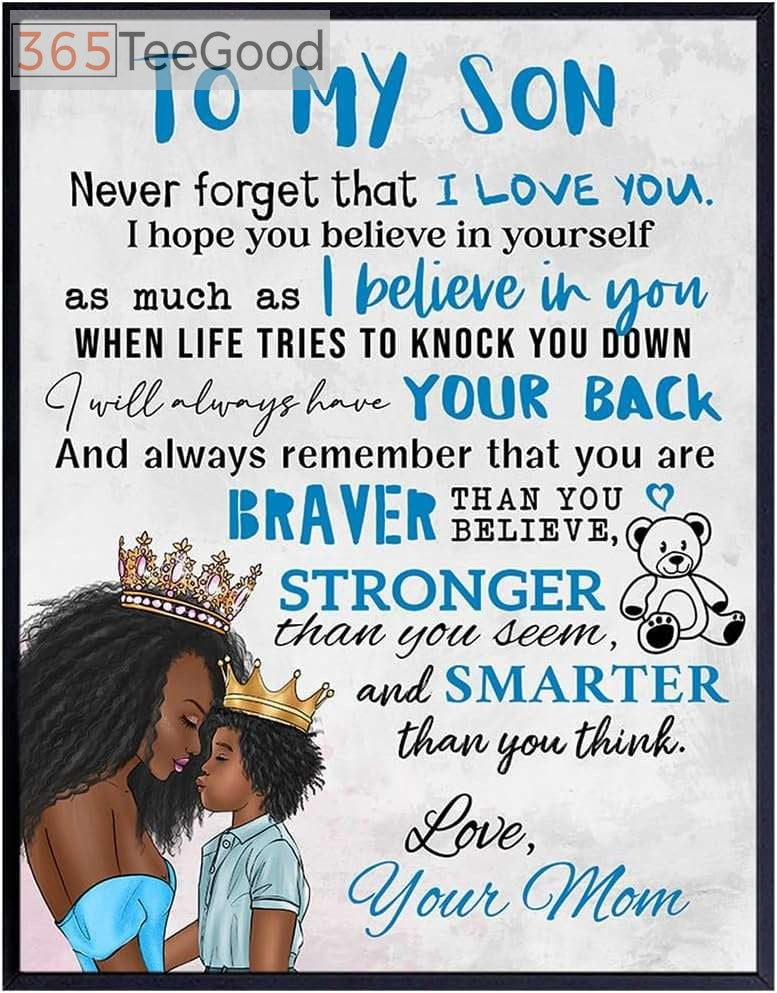 African American Boy Room Poster 11x14 – To My Son Wall Art Canvas for Nursery and Kids Bedroom