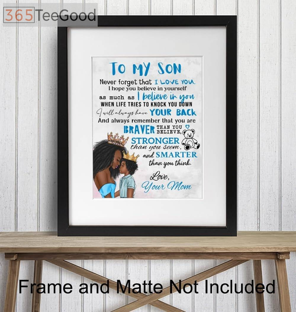 African American Boy Room Poster 11x14 – To My Son Wall Art Canvas for Nursery and Kids Bedroom