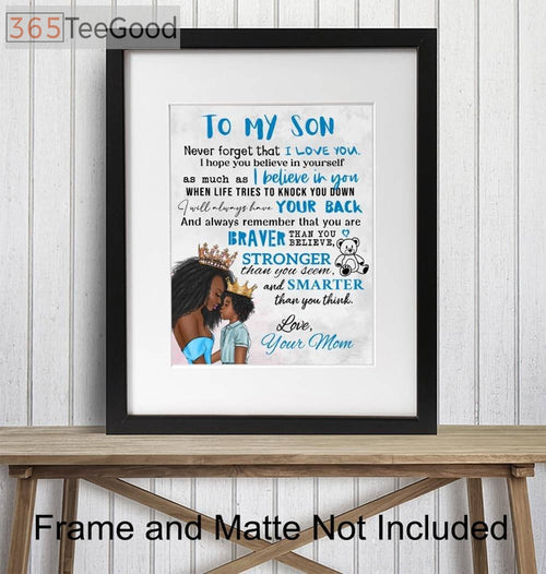 African American Boy Room Poster 11x14 – To My Son Wall Art Canvas for Nursery and Kids Bedroom