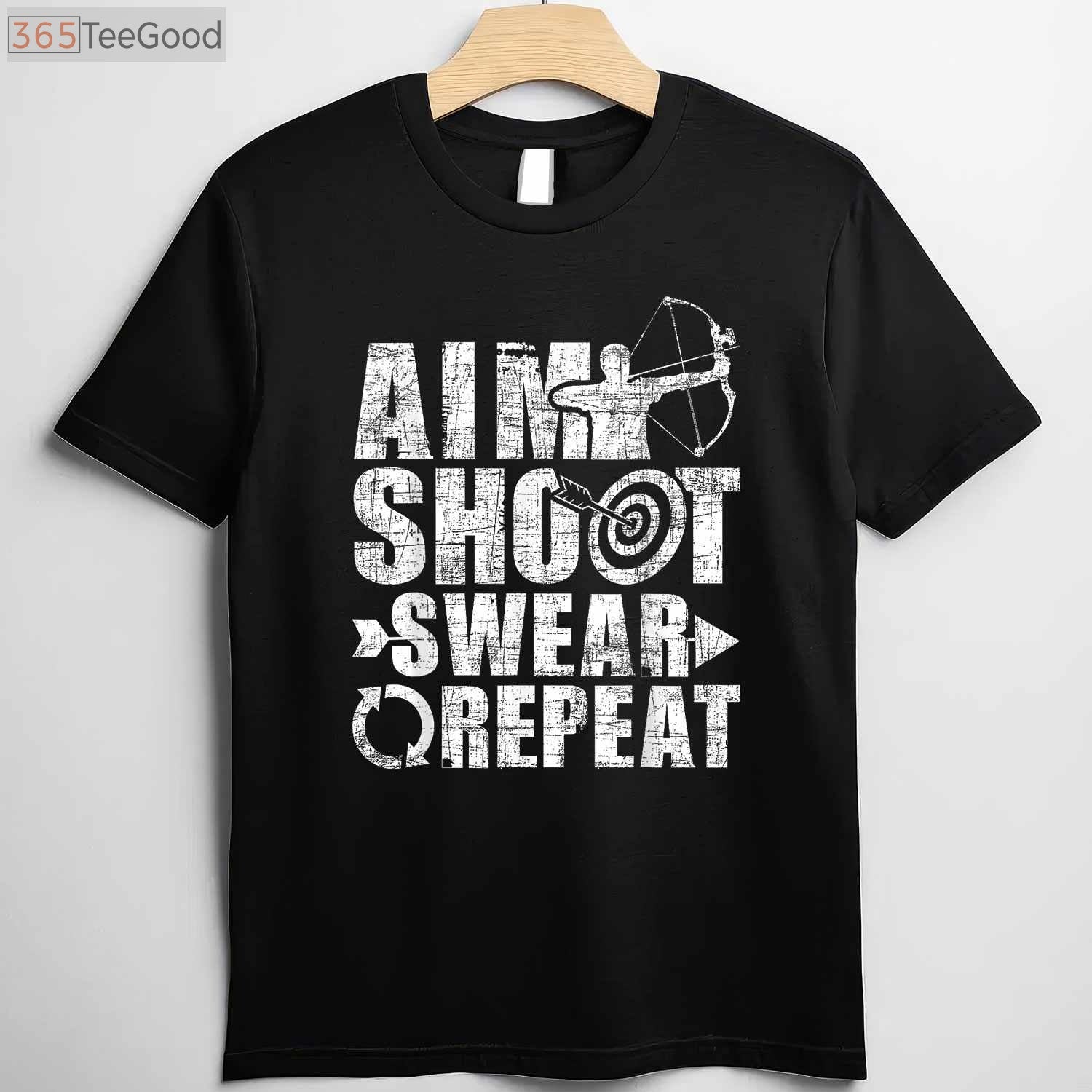 Aim Shoot Swear Repeat Hunting Shirt, Funny Bow and Arrow Archery Tee