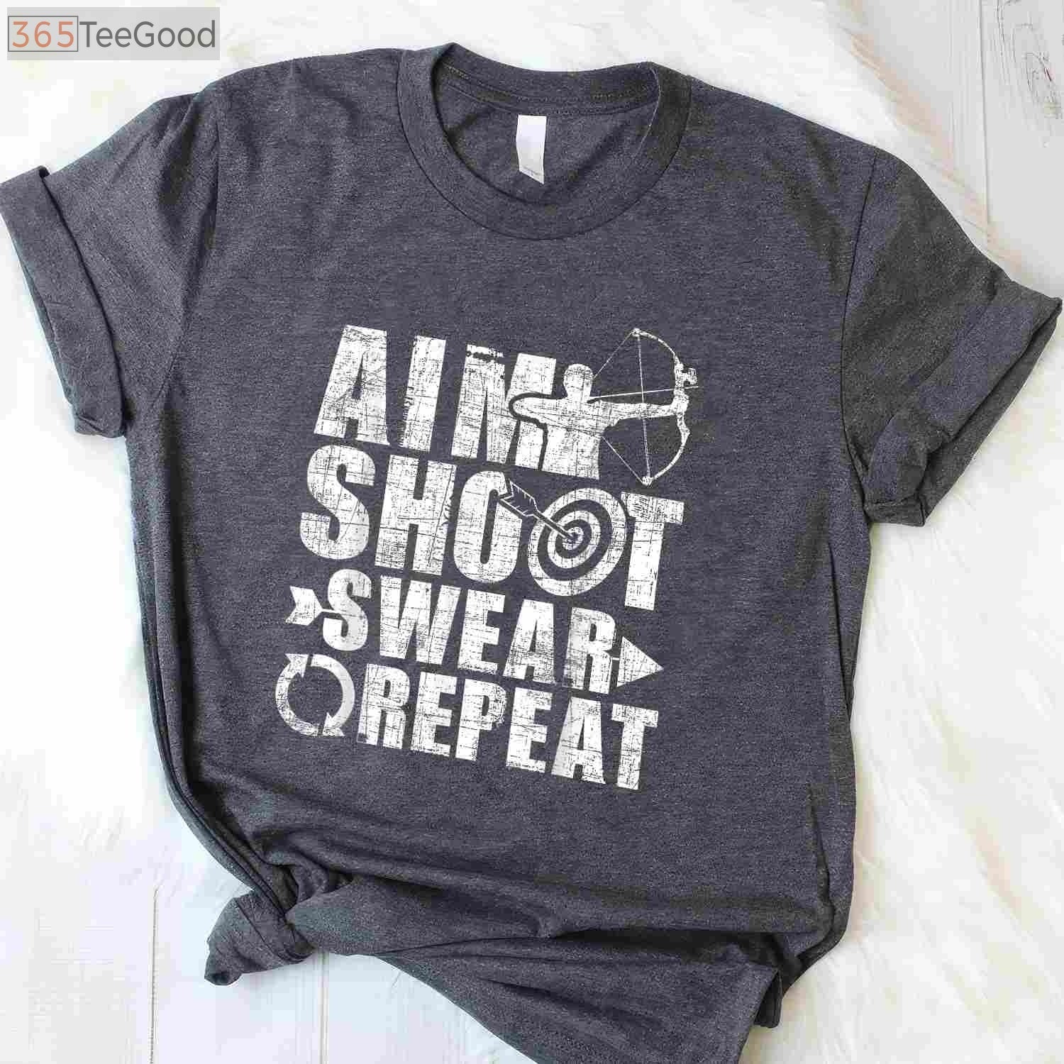 Aim Shoot Swear Repeat Hunting Shirt, Funny Bow and Arrow Archery Tee