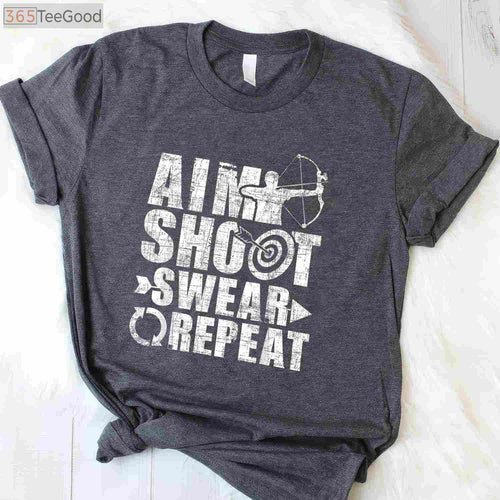 Aim Shoot Swear Repeat Hunting Shirt, Funny Bow and Arrow Archery Tee