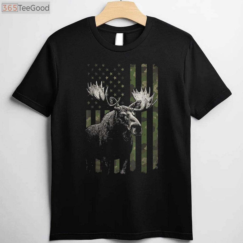Alaska Moose USA Flag Shirt, Majestic Wildlife Hunter National Park Tee