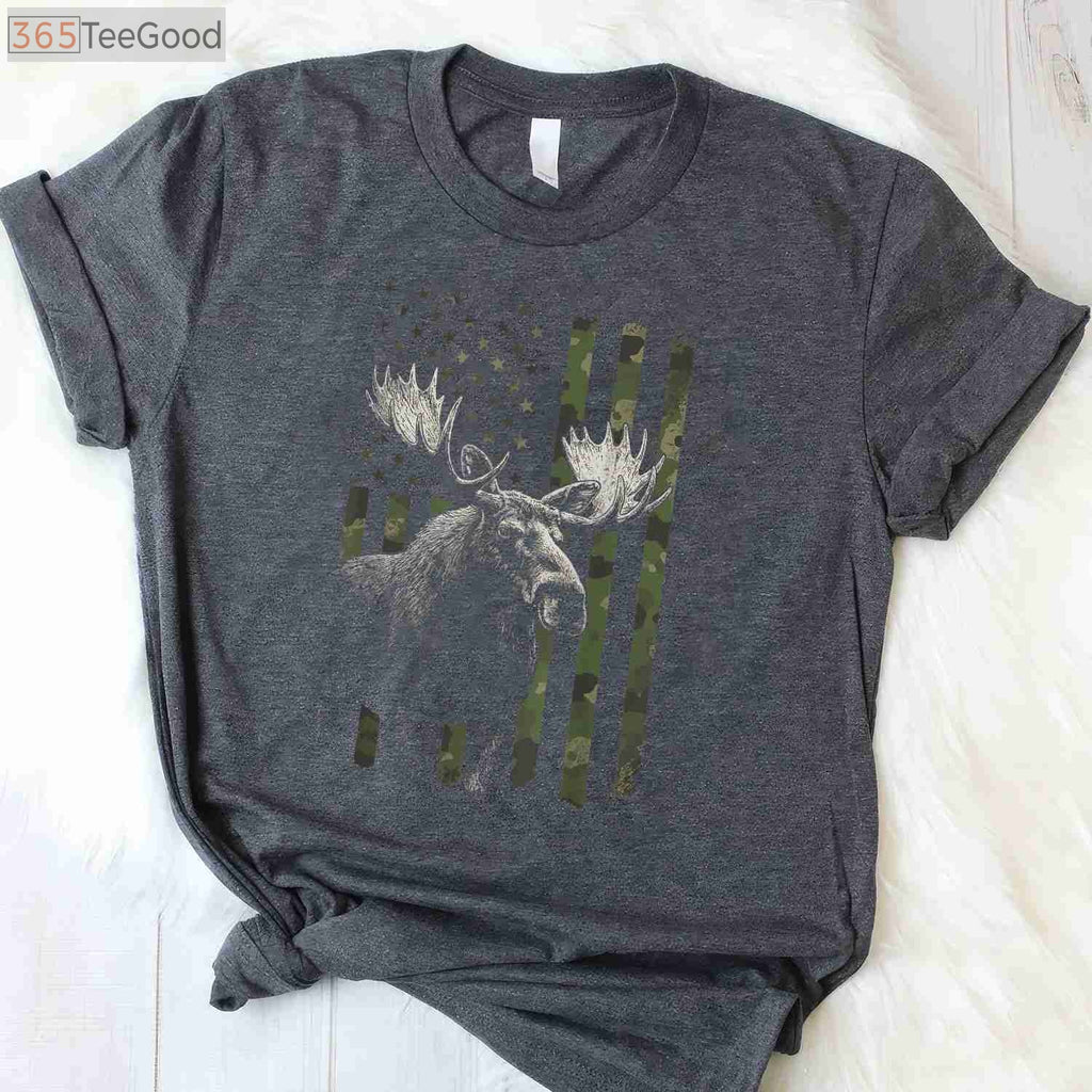 Alaska Moose USA Flag Shirt, Majestic Wildlife Hunter National Park Tee