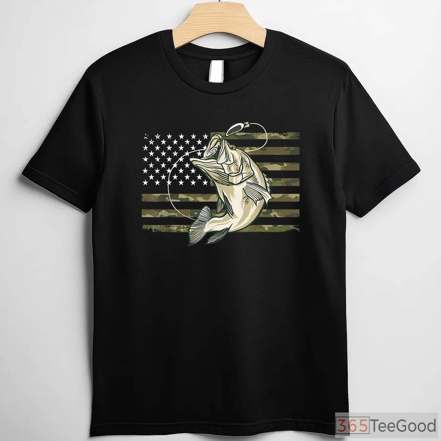 American Flag Camo Bass Fishing Shirt - Tactical Patriotic Fisherman Tee