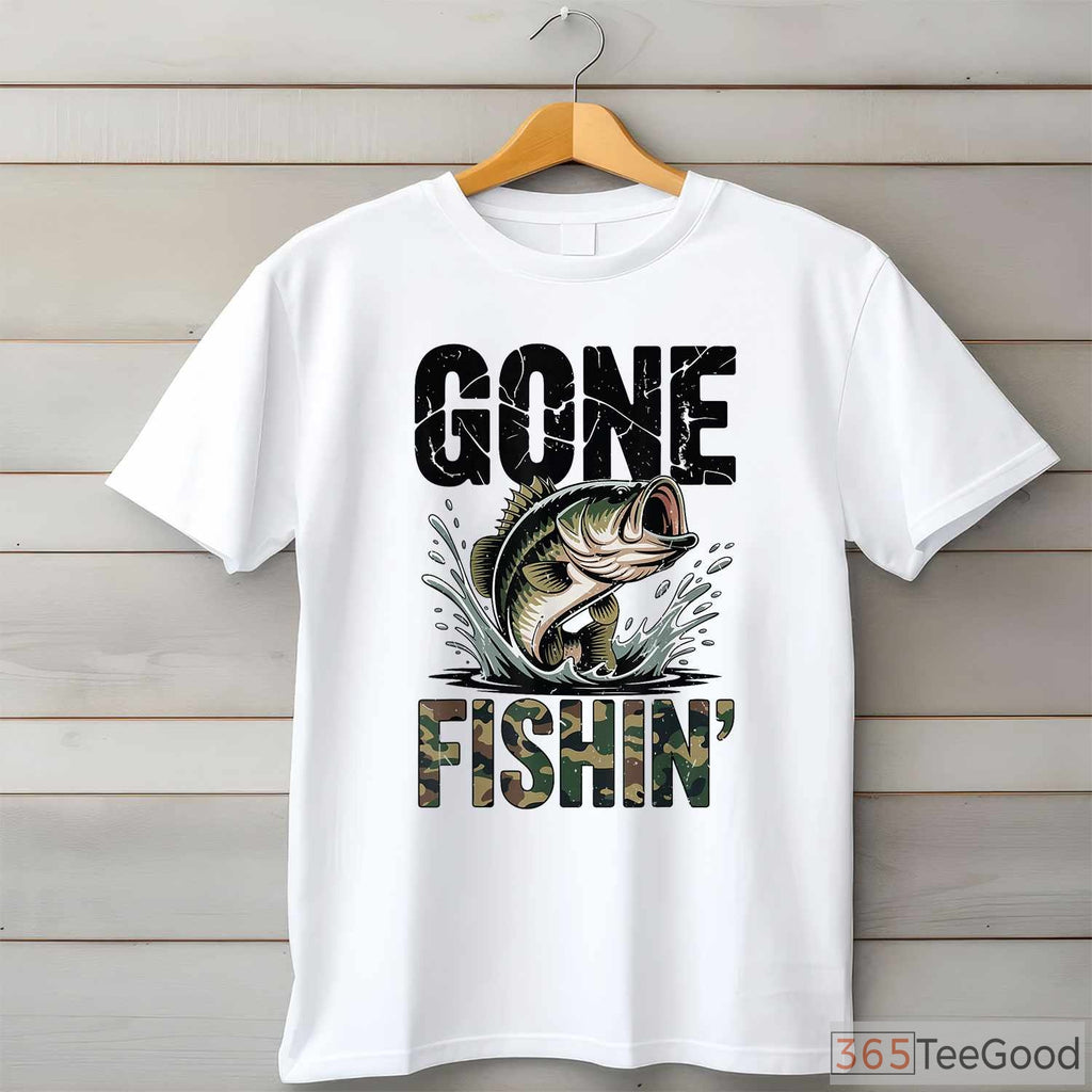 American Flag Camo Bass Fishing Shirt - Funny Dad Joke Tee for Men & Youth