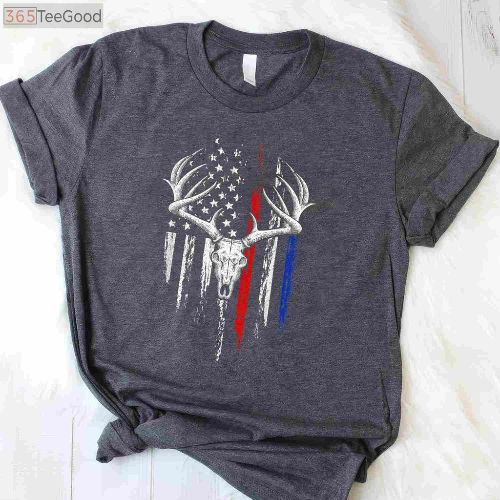 American Flag Bowhunting Shirt, Whitetail Deer Hunter Archery Lover Gift Tee