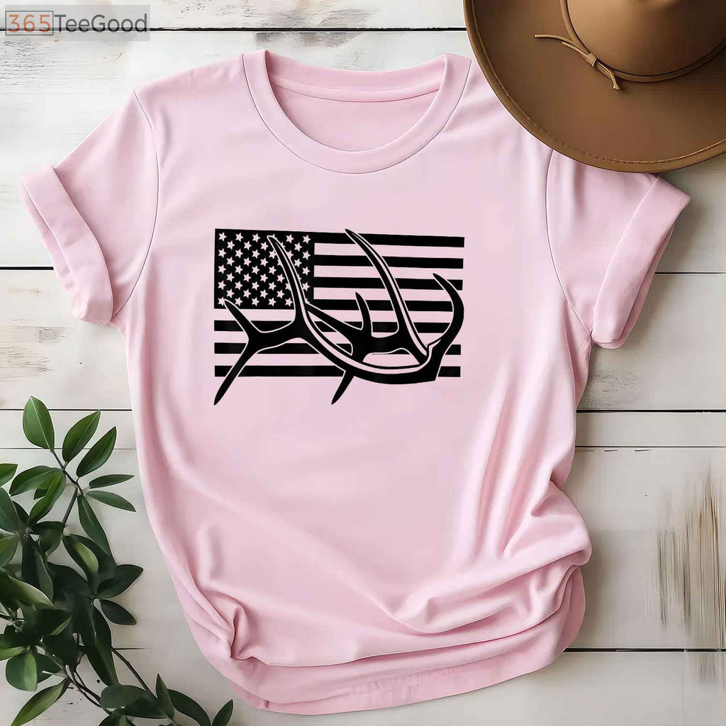 American Flag Outdoor Antlers Shirt, BASBO Elk and Deer Hunting Graphic Tee