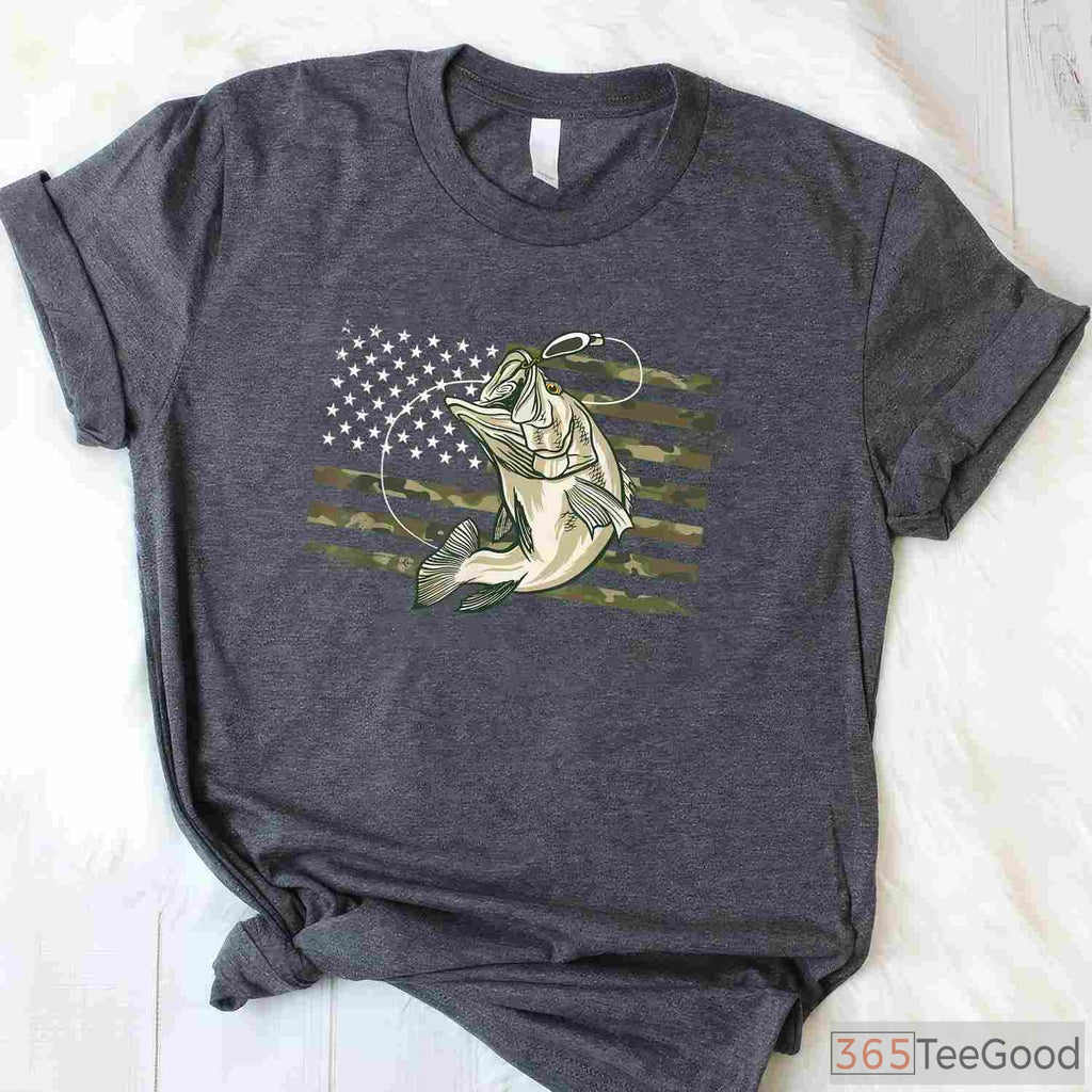 American Flag Camo Bass Fishing Shirt - Tactical Patriotic Fisherman Tee