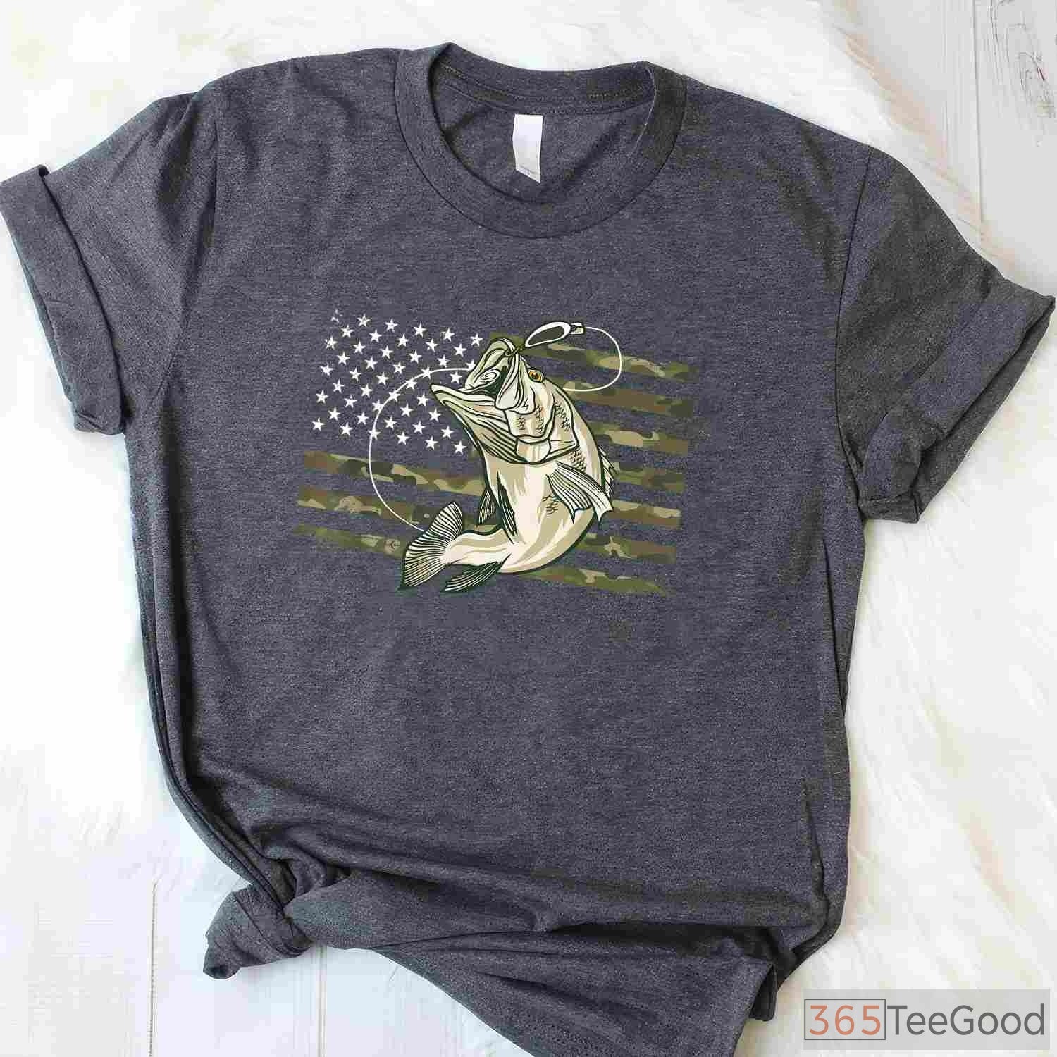 American Flag Camo Bass Fishing Shirt - Tactical Patriotic Fisherman Tee