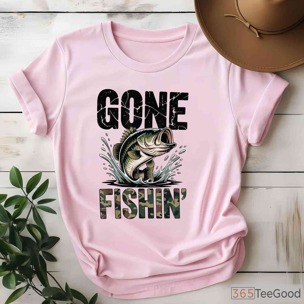 American Flag Camo Bass Fishing Shirt - Funny Dad Joke Tee for Men & Youth