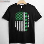 American Flag with Shamrocks St Patrick’s Day T-Shirt, Irish USA Patriotic Shirt