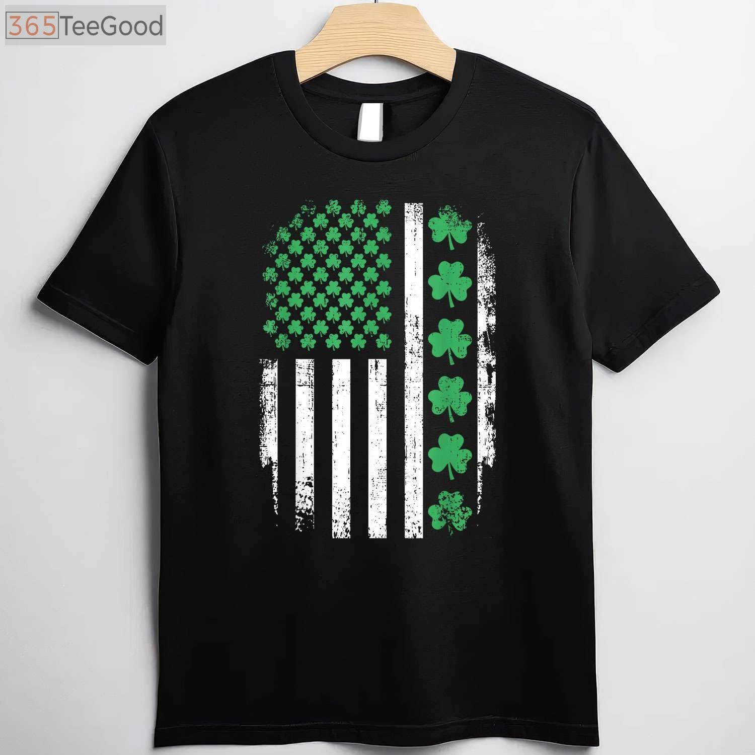 American Flag with Shamrocks St Patrick’s Day T-Shirt, Irish USA Patriotic Shirt