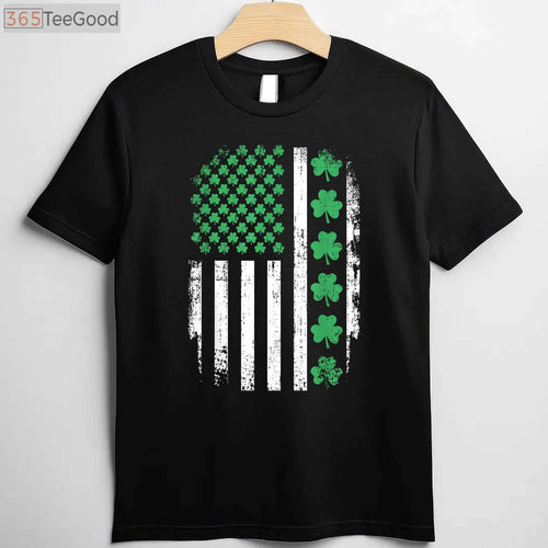 American Flag with Shamrocks St Patrick’s Day T-Shirt, Irish USA Patriotic Shirt