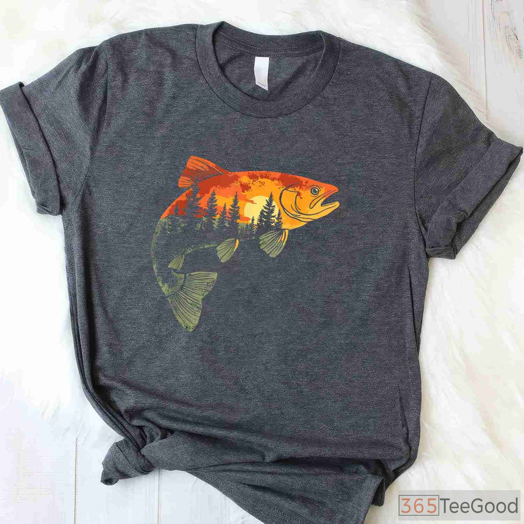 Artistic Fly Fishing Angler Shirt - Forest Nature & Trout Graphic Tee