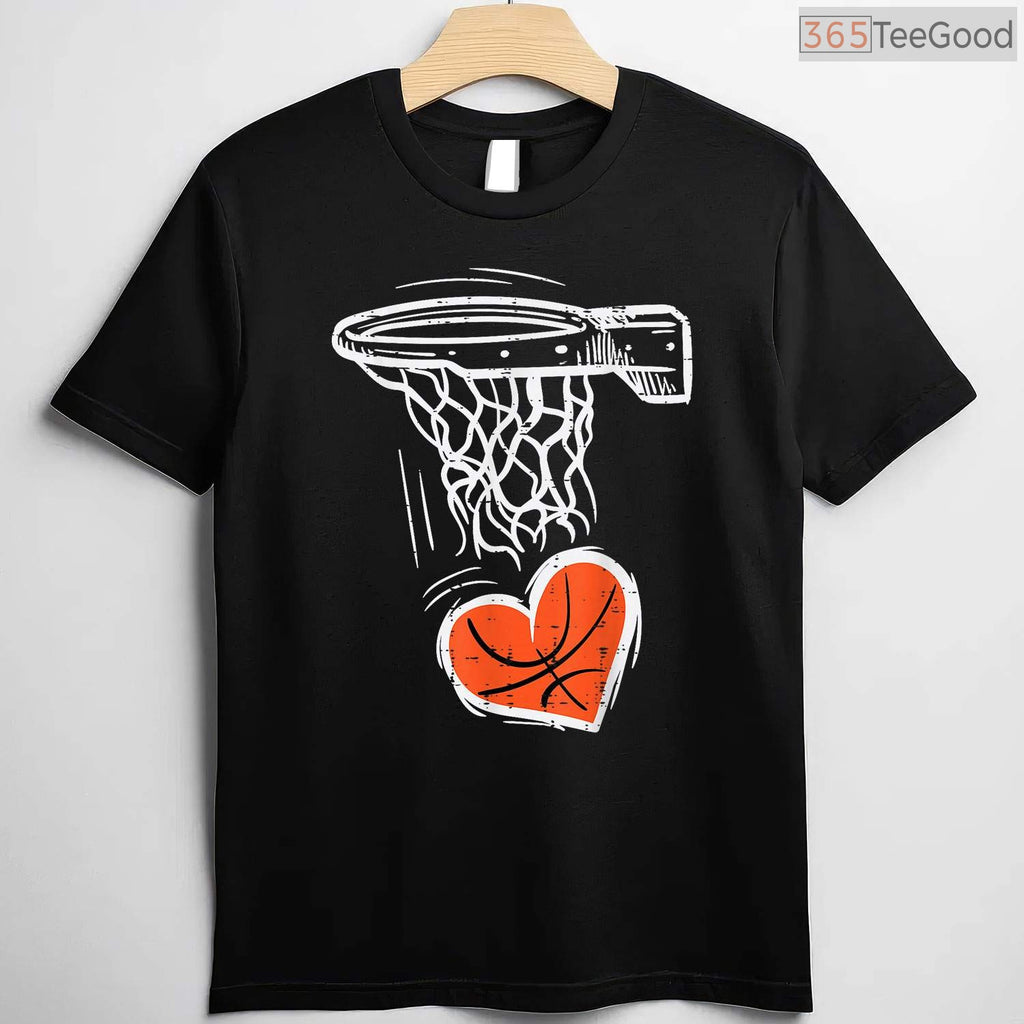 Basketball Heart Valentine's Day T-Shirt, Sports Lover Slam Dunk Love Shirt for Men Boys Toddler