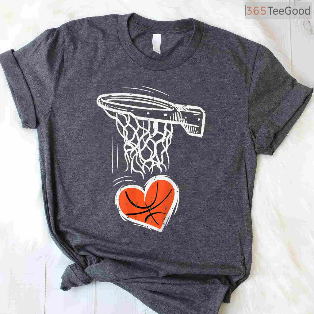 Basketball Heart Valentine's Day T-Shirt, Sports Lover Slam Dunk Love Shirt for Men Boys Toddler