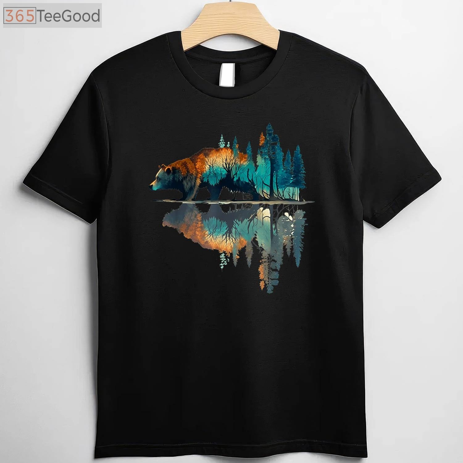 Bear Trees Reflection Nature T-Shirt - Aesthetic Wildlife Forest Outdoor Gift