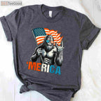 Bigfoot Merica Rock Patriotic 4th of July American Flag T-Shirt