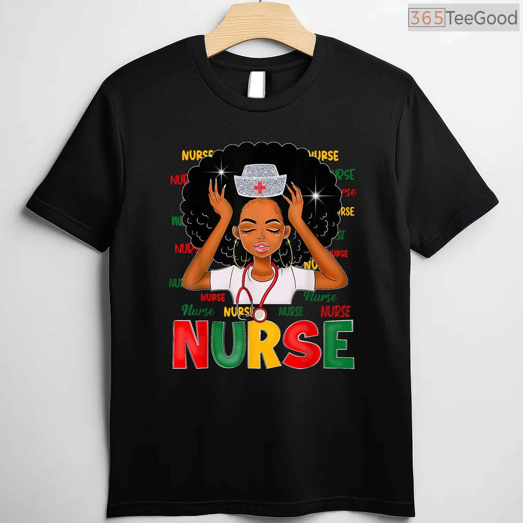 Black History Month Nurse T-Shirt Melanin African American Women Healthcare Scrubs Shirt