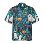 Blue Tropical Leaf White Hibiscus Hawaiian Shirt for Beach Vacation Wear