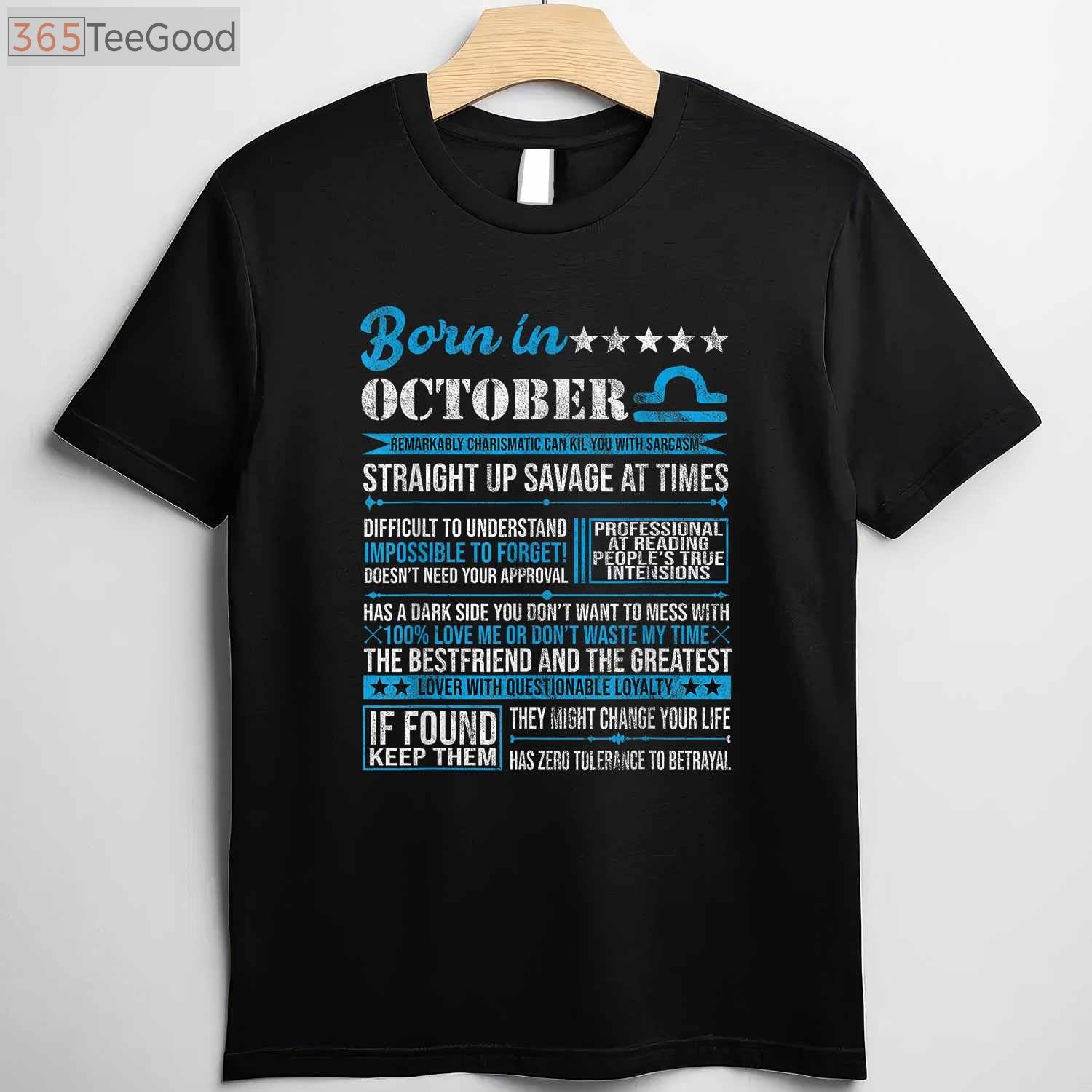 Born in October Libra Horoscope Birthday Shirt - Minimalist Zodiac Gift for Women