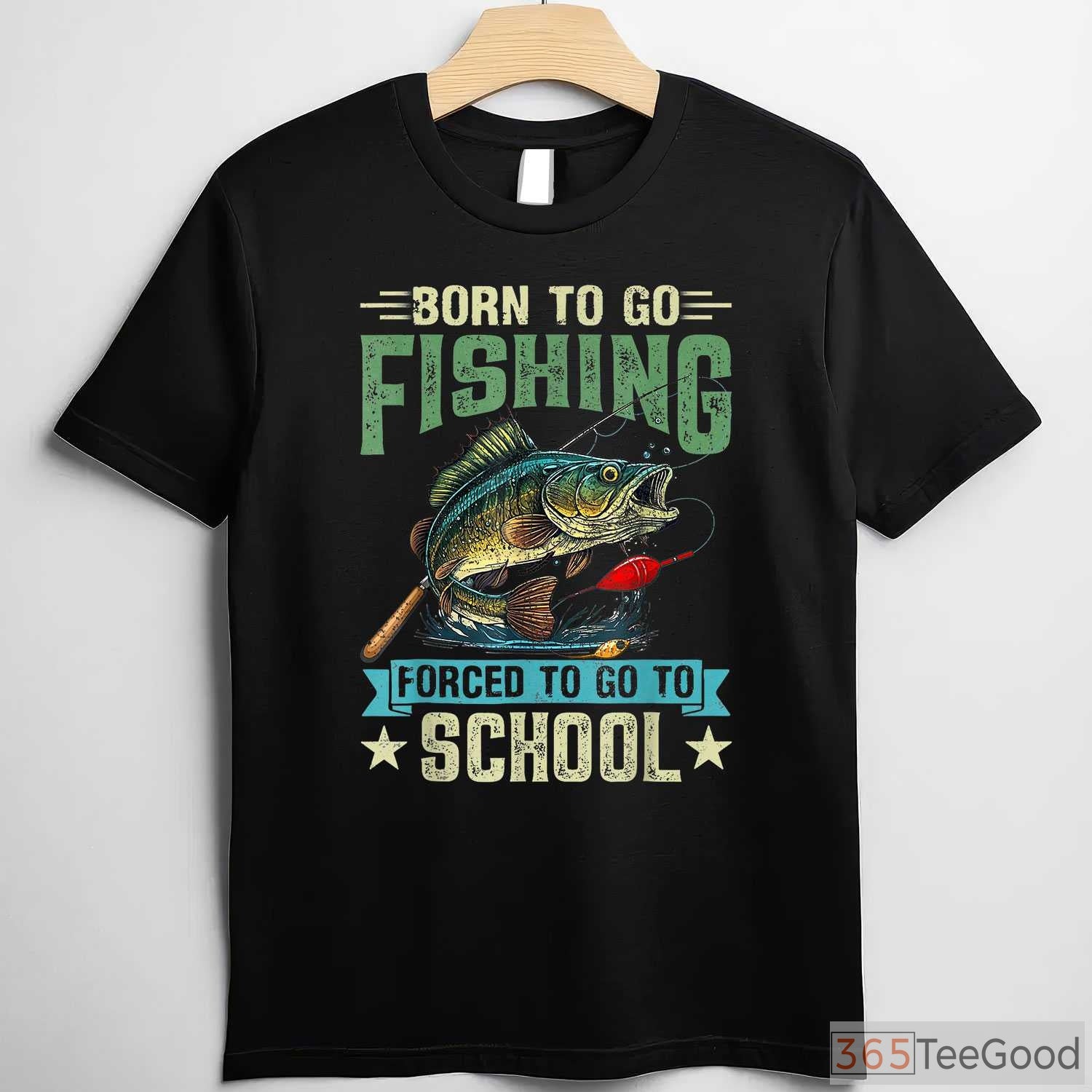 Born to Fish Forced to School Fishing Shirt, Funny Youth Boys Fishing Gift Tee