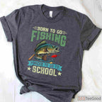 Born to Fish Forced to School Fishing Shirt, Funny Youth Boys Fishing Gift Tee