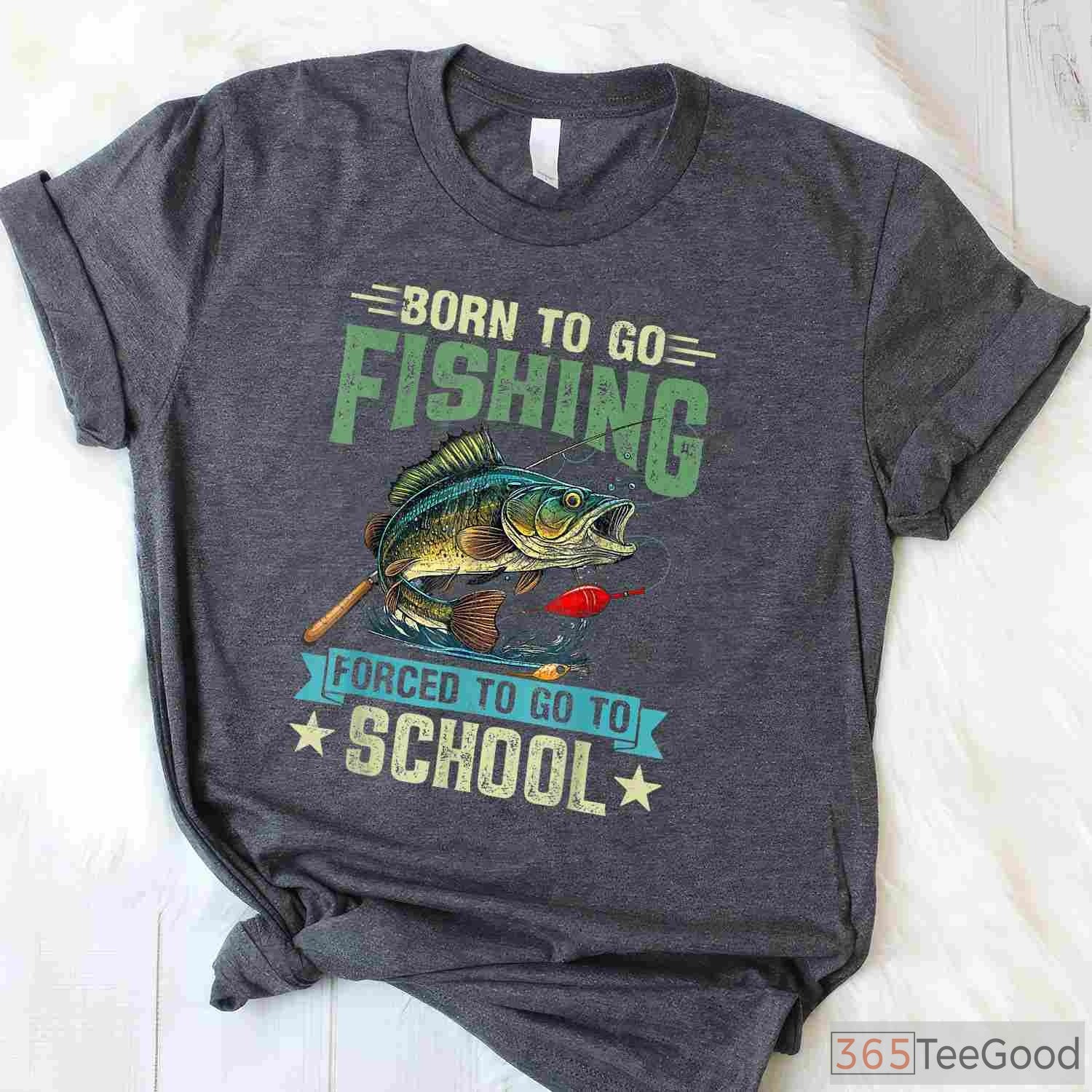 Born to Fish Forced to School Fishing Shirt, Funny Youth Boys Fishing Gift Tee