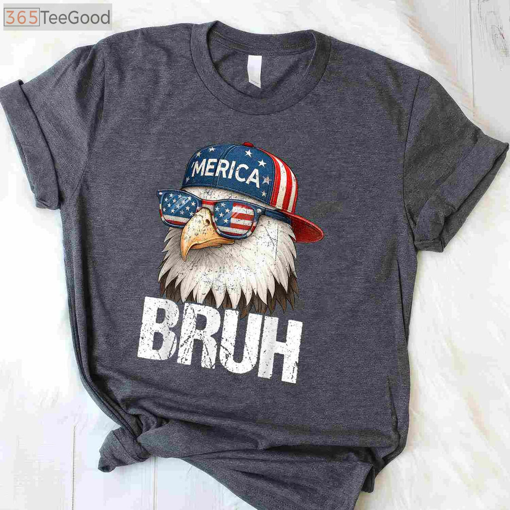 Bruh Fourth of July Eagle Patriotic T-Shirt for Men and Boys