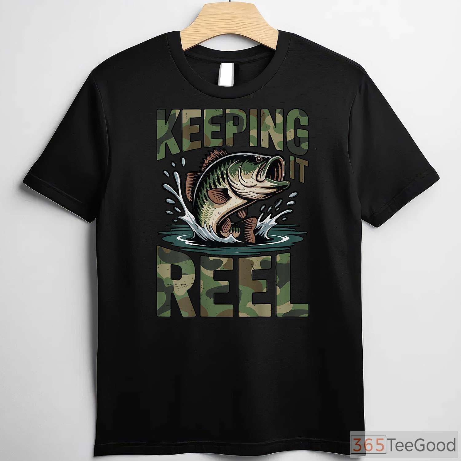 Camo Keeping It Reel Bass Fishing Shirt - Funny Dad Joke Tee for Youth & Men