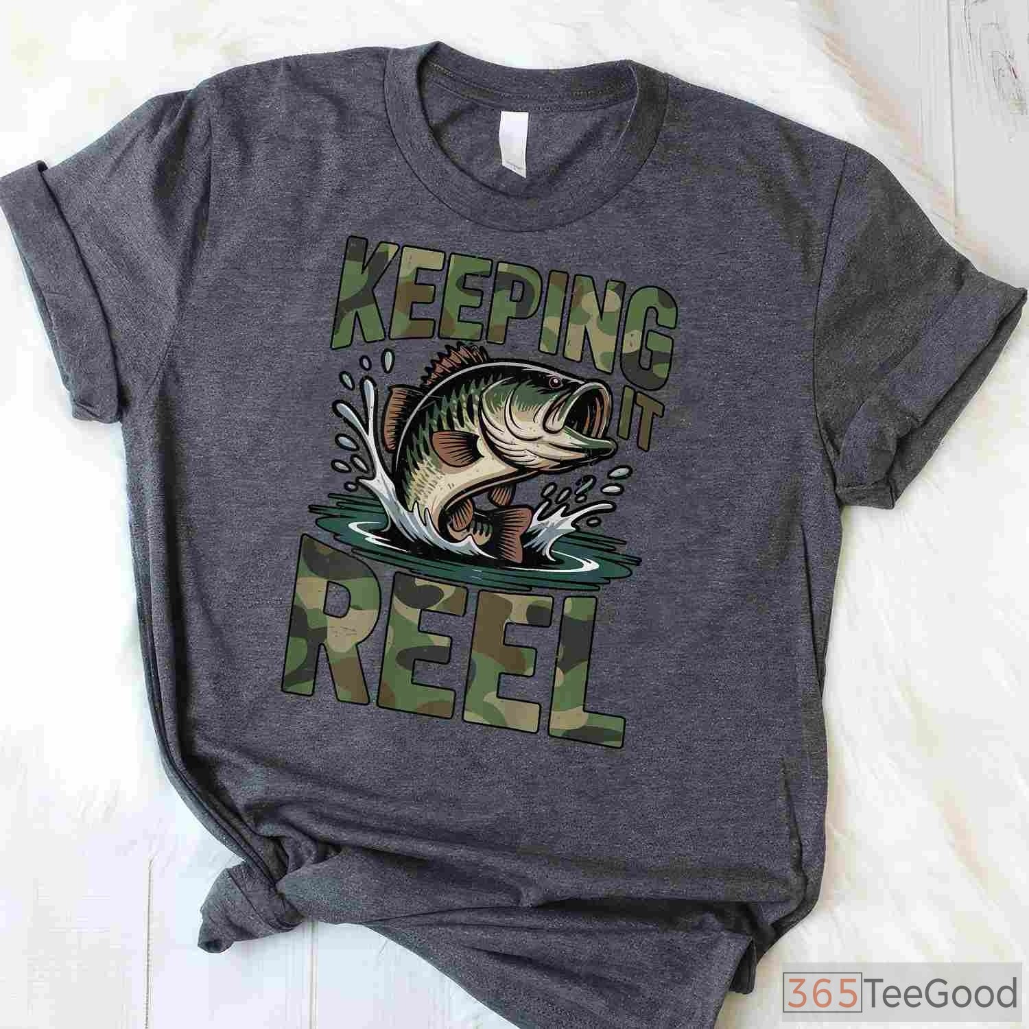 Camo Keeping It Reel Bass Fishing Shirt - Funny Dad Joke Tee for Youth & Men