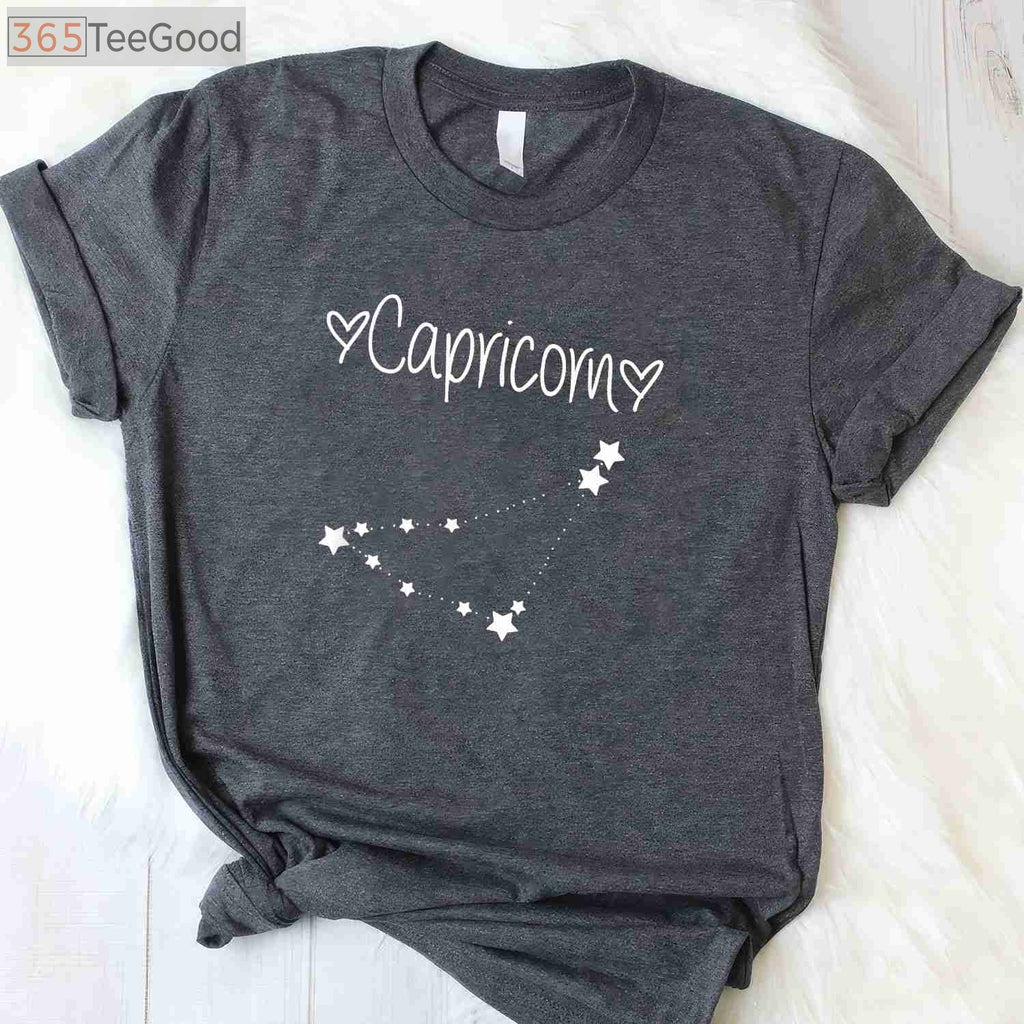 Capricorn Zodiac Horoscope Tee and T-Shirt, December January Birthday Astrology T-Shirt for Men and Women