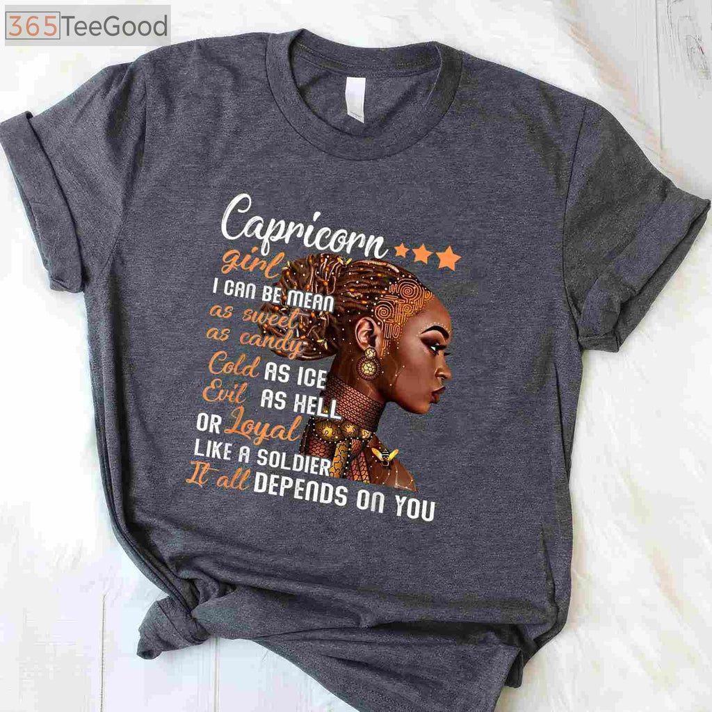 Capricorn Girl Birthday Tee and T-Shirt, December or January Zodiac Gift T-Shirt for Women Adults