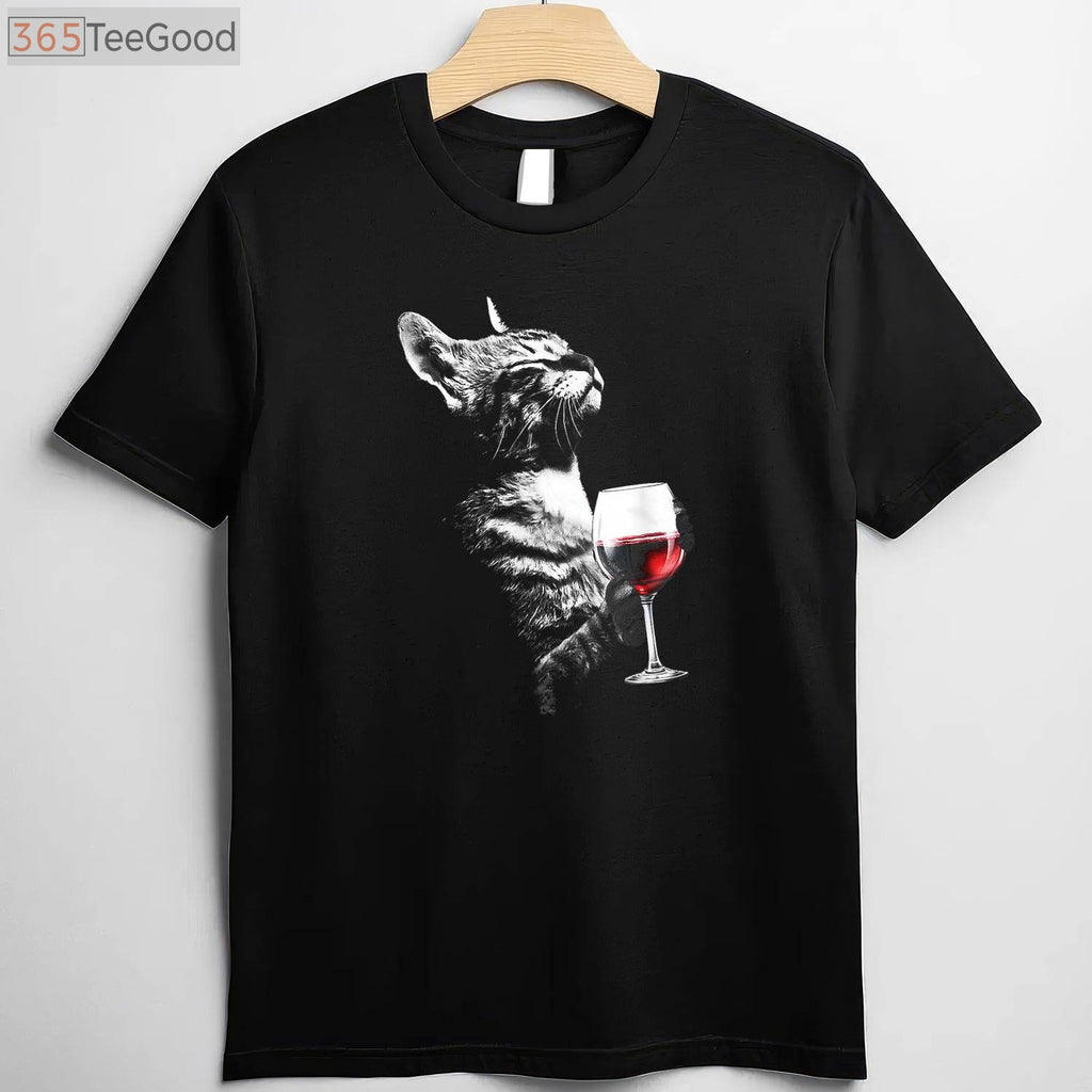 Cat Drinking Wine T-Shirt - Cute Red Wine Lover Gift for Cat Moms