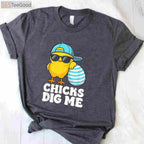 Chicks Dig Me Easter T-Shirt, Funny Easter Shirt for Toddler Boys Men Happy Easter Tee