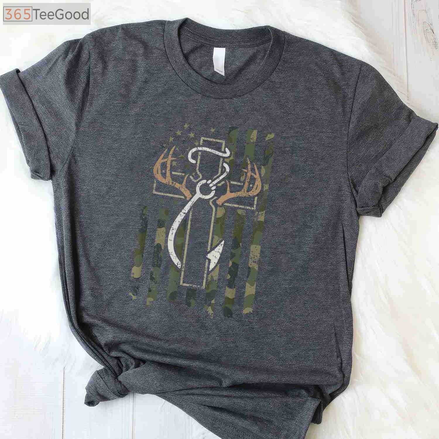 Christian Hunting Fishing Faith Shirt, Patriotic USA Flag Camo Faith Apparel