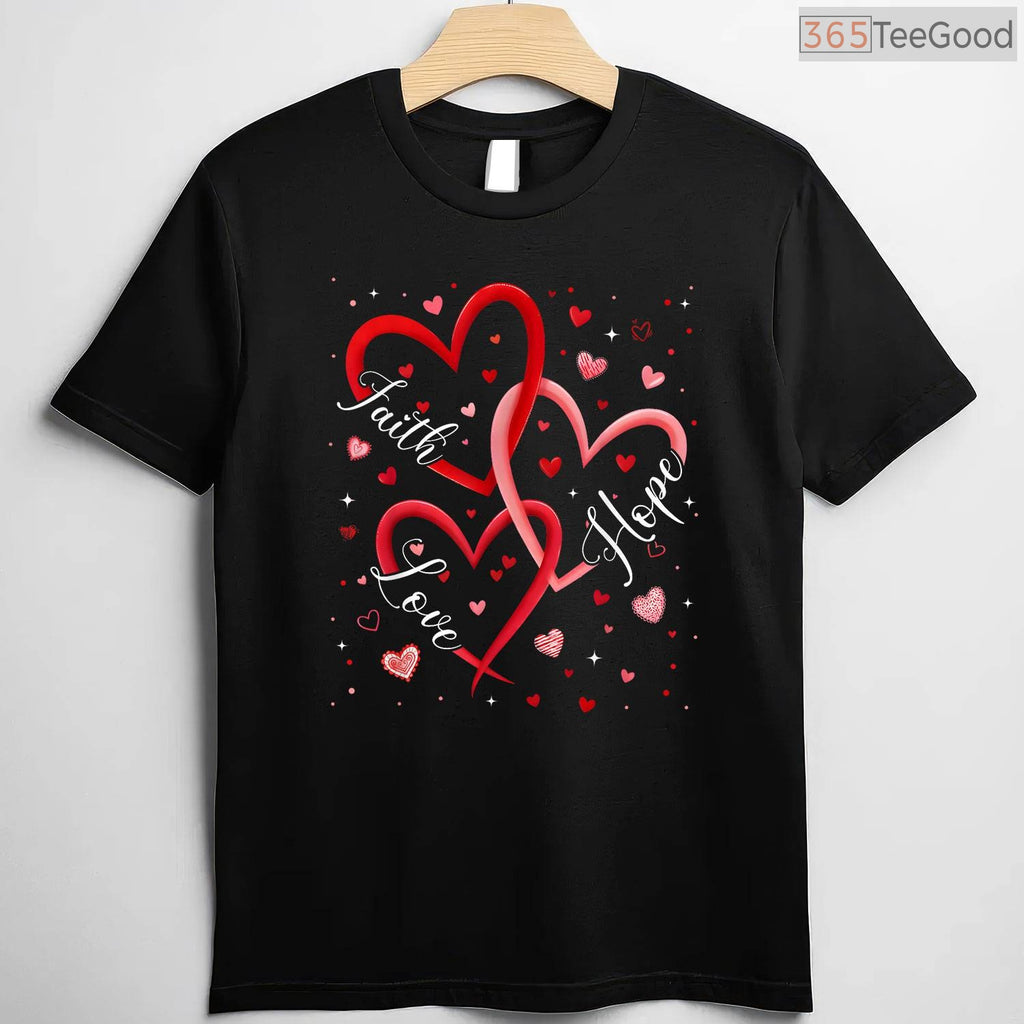 Christian Faith Hope Love Hearts T-Shirt, Religious Bible Verse Valentine Day Shirt for Believers