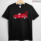 Classic Red Truck Happy Valentine's Day T-Shirt, Rustic Farmhouse Style Heart Shirt for Men Women