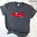 Classic Red Truck Happy Valentine's Day T-Shirt, Rustic Farmhouse Style Heart Shirt for Men Women