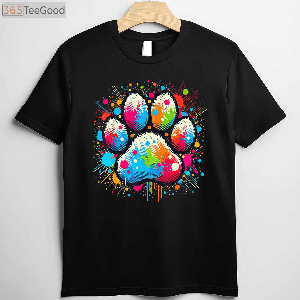 Colorful Paw Print Dog T-Shirt - Cute Animal Lover Shirt for Kids & Adults