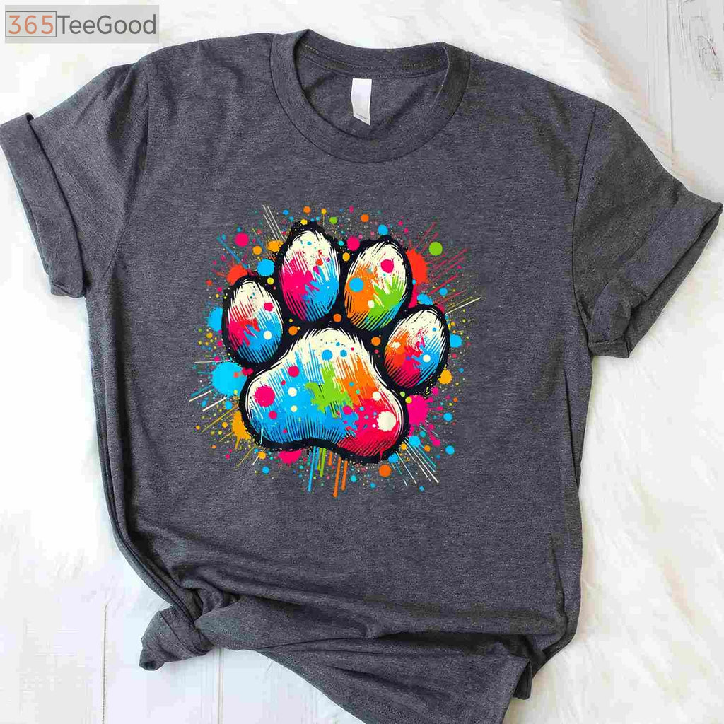 Colorful Paw Print Dog T-Shirt - Cute Animal Lover Shirt for Kids & Adults