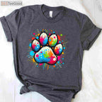 Colorful Paw Print Dog T-Shirt - Cute Animal Lover Shirt for Kids & Adults