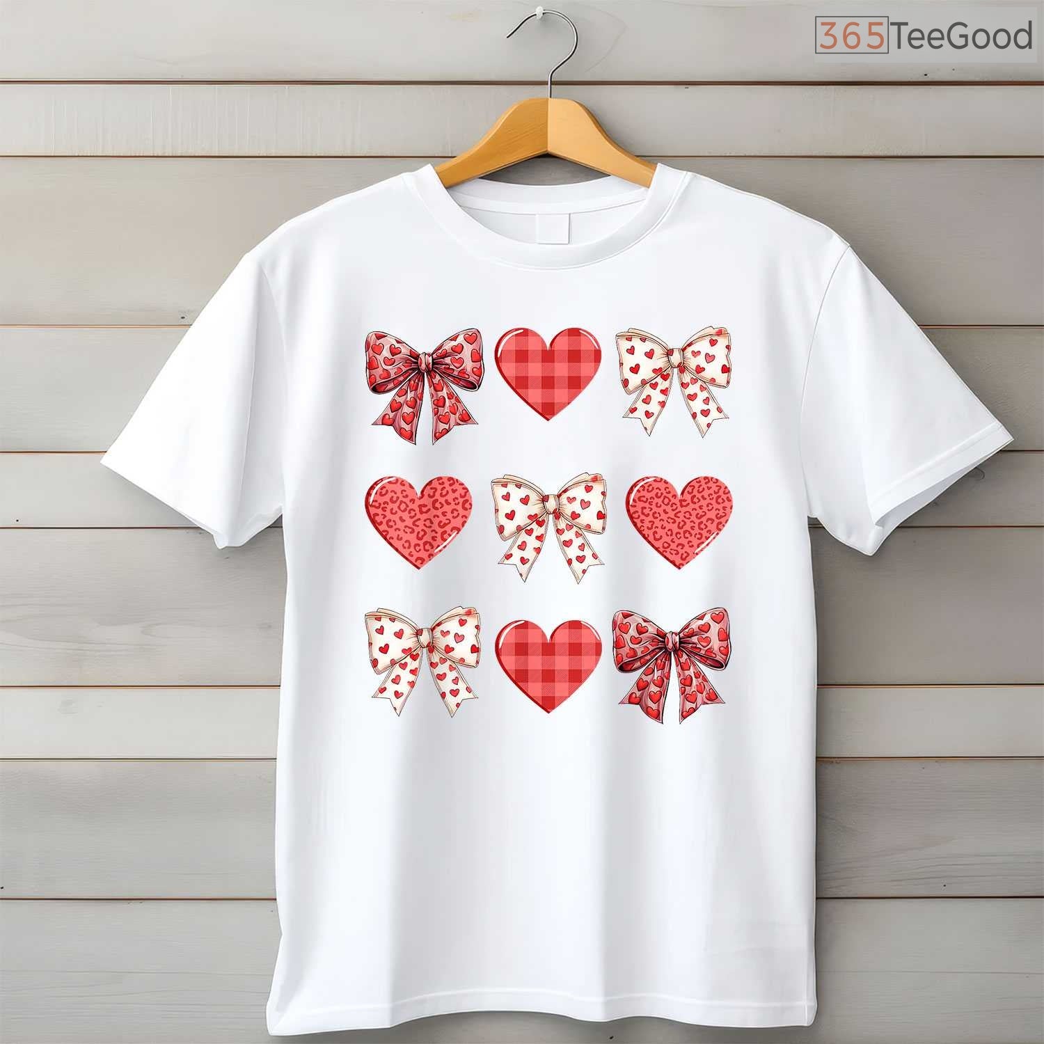 Coquette Aesthetic Valentine T-Shirt with Leopard Hearts & Bows, Trendy Girly Valentine Gift Tee