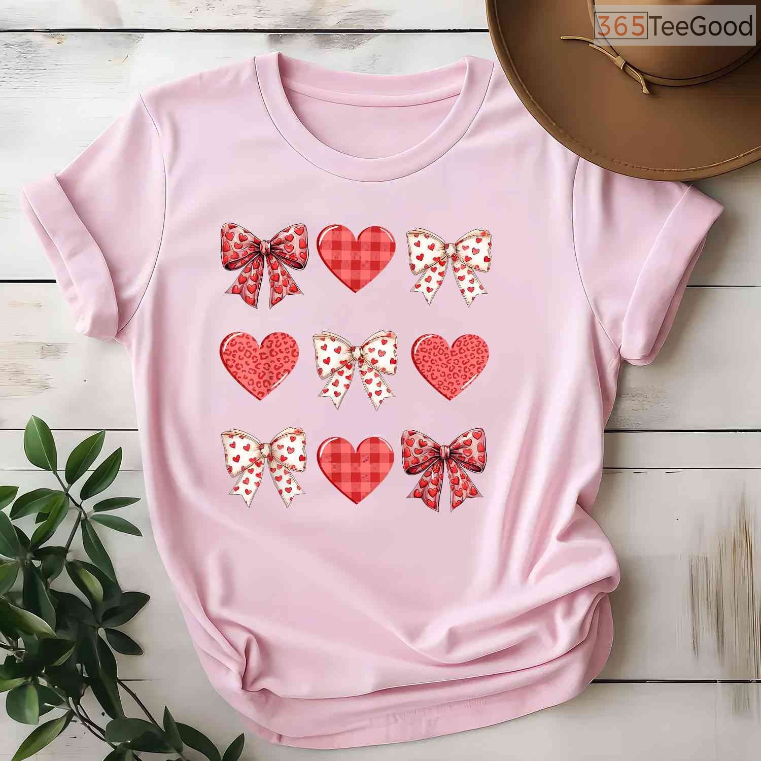 Coquette Aesthetic Valentine T-Shirt with Leopard Hearts & Bows, Trendy Girly Valentine Gift Tee
