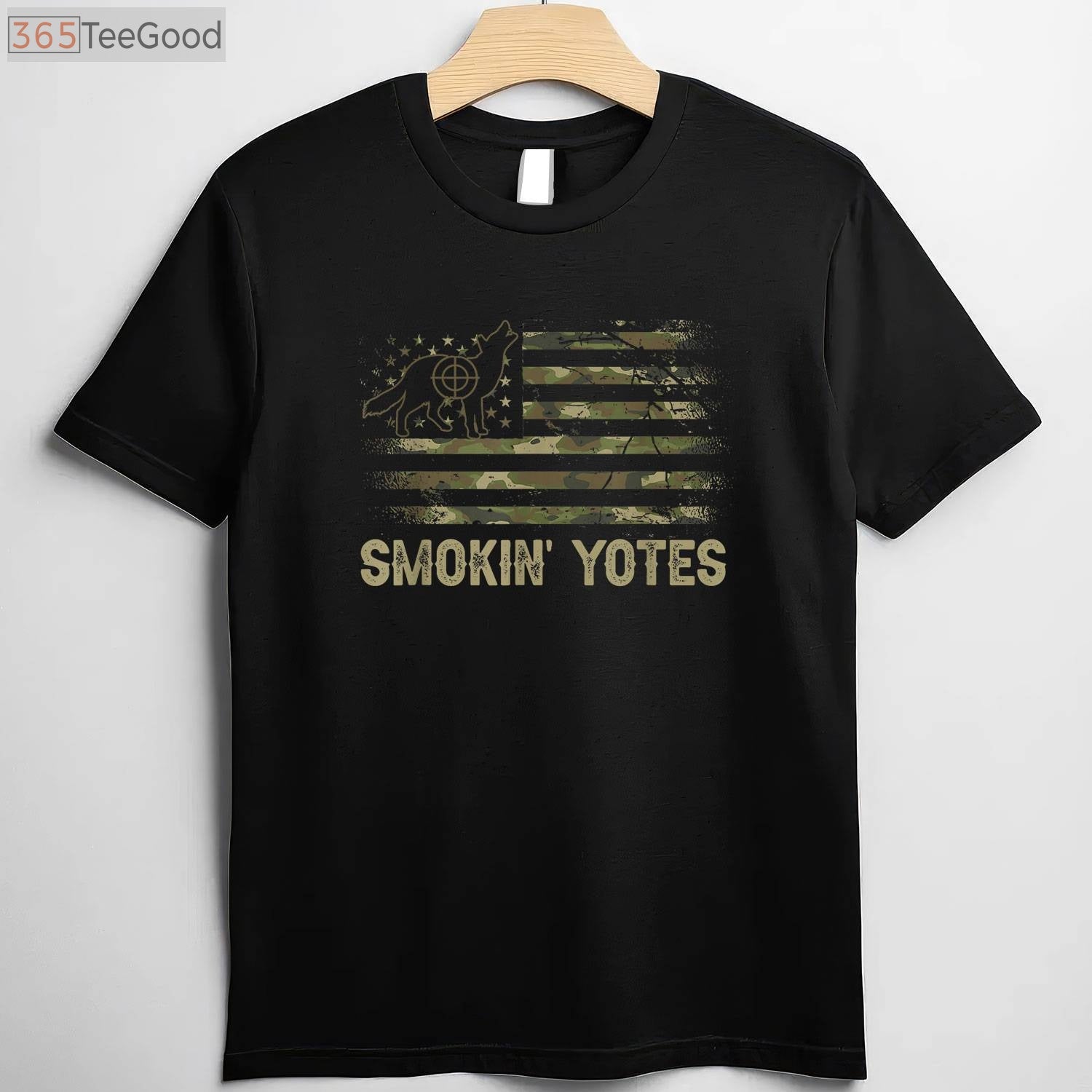 Coyote Hunting American Flag Hunting T-Shirt, Patriotic Yote Hunter Hunting Shirt